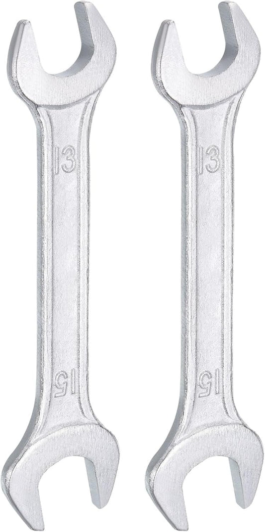 HARFINGTON 2pcs Double Open End Wrench 13mm x 15mm Metric 15 Degree Offset Angle Small Flat Head Wrench Galvanizing Open Ended Spanner for Automotive Repair Furniture Assembly