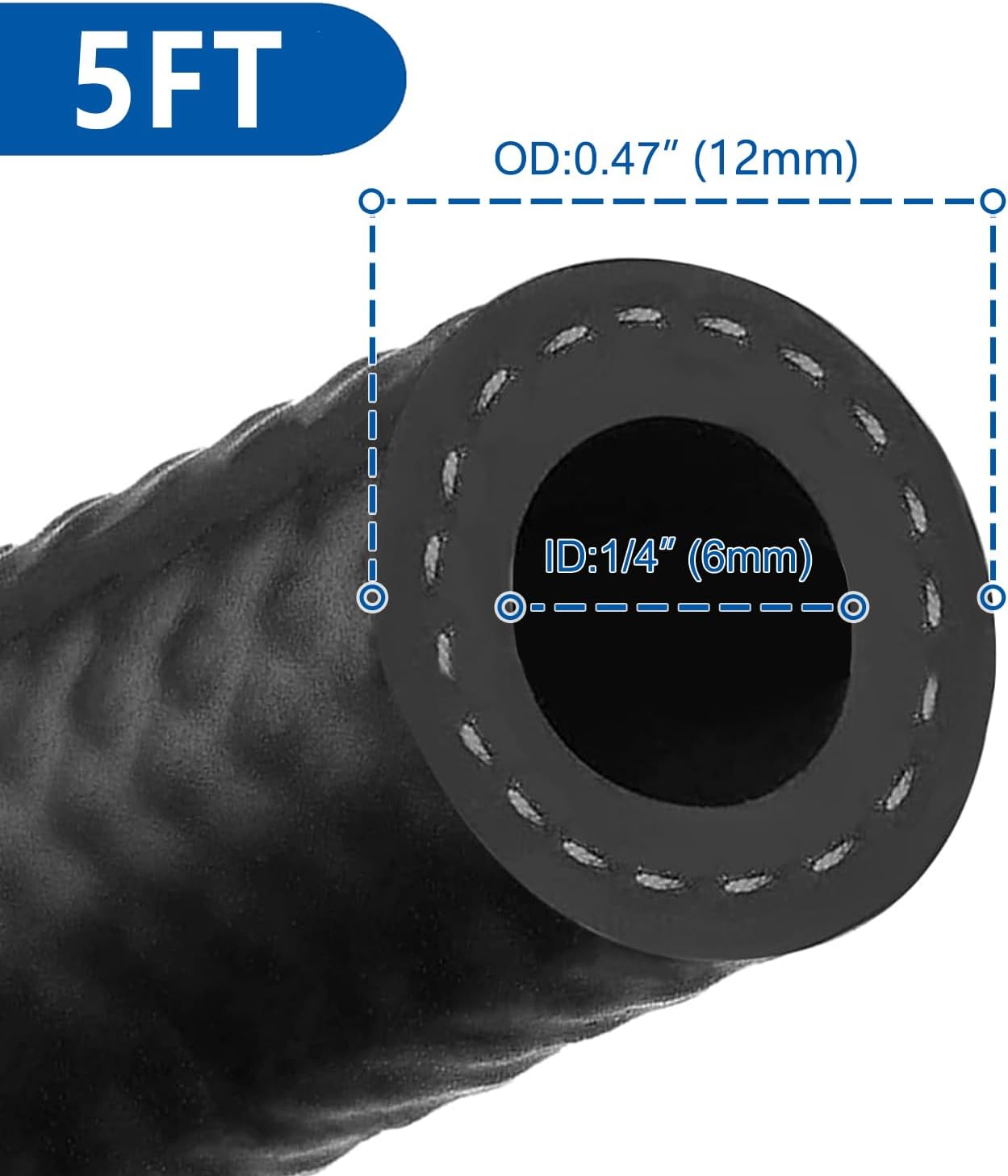 LokoCar Rubber Fuel Hose Line Push Lock 1/4" ID SAE 30R7 NBR 5ft 300PSI Black