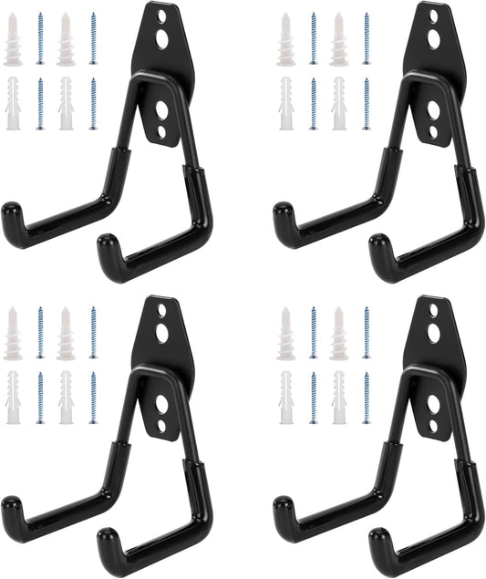 4 Pack Garage Hooks, Garage Tool Organizer Wall Mount, Heavy Duty for Utility Organizer, Steel Utility Garage Hooks for Ladders, Garden Tools, Bike