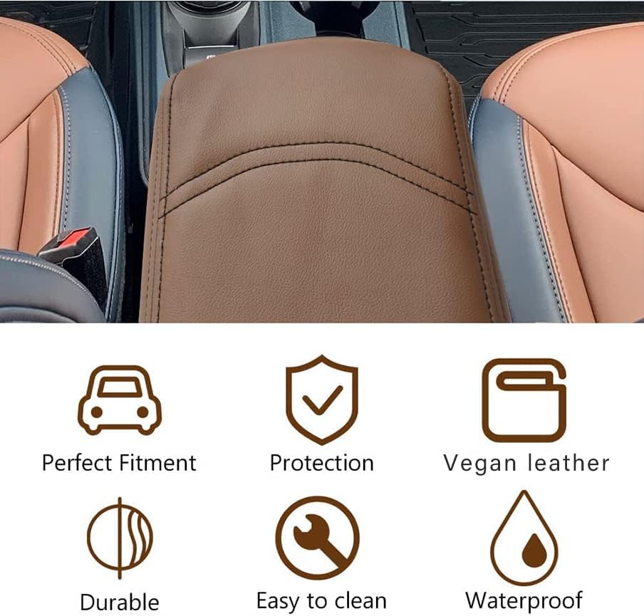 Muslogy Center Console Armrest Cover Compatible with Ford Maverick XL XLT Lariat 2022-2025 Accessories Cushion Pad Armrest Lid Protector Prevent Pets Scratches Regular Thick(Dark Brown)