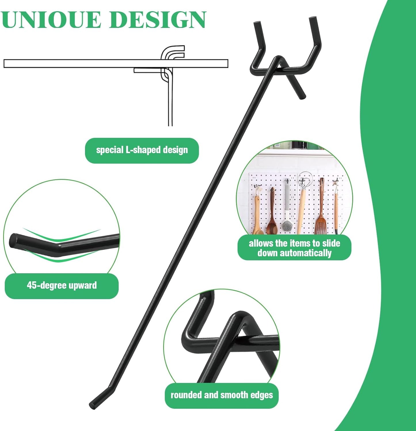 50Pcs 8"/20CM Pegboard Hooks Assortment Set, Metal Peg Board Hooks with 2.5mm Hole Pitch 4mm Wire Diameter Slatwall Hanging Hook for Garage Organization Wall Hanging (Black)