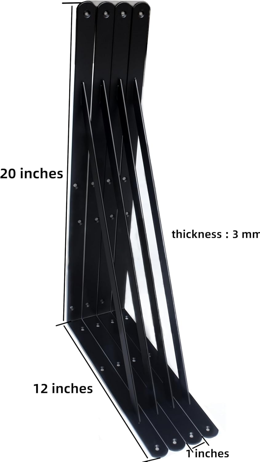 20 Pack L20 x H 12" Black Heavy Duty Shelf Brackets with Screws Metal Shelf Brackets Shelf Support Angle Brackets for Shelves L Brackets Heavy Duty Floating Shelf