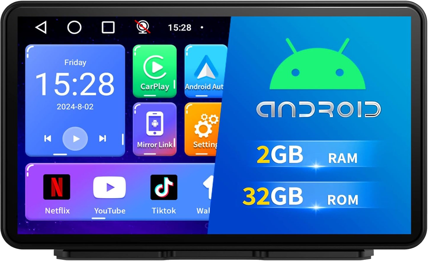 Android Carplay Screen for Car, 7 Inch with 4 Core and 2GB+32GB, Wireless Apple Carplay Android Auto Car Stereo Built-in GPS Navigation Netflix YouTube Tictok Google Play, OTA Upgrate Support