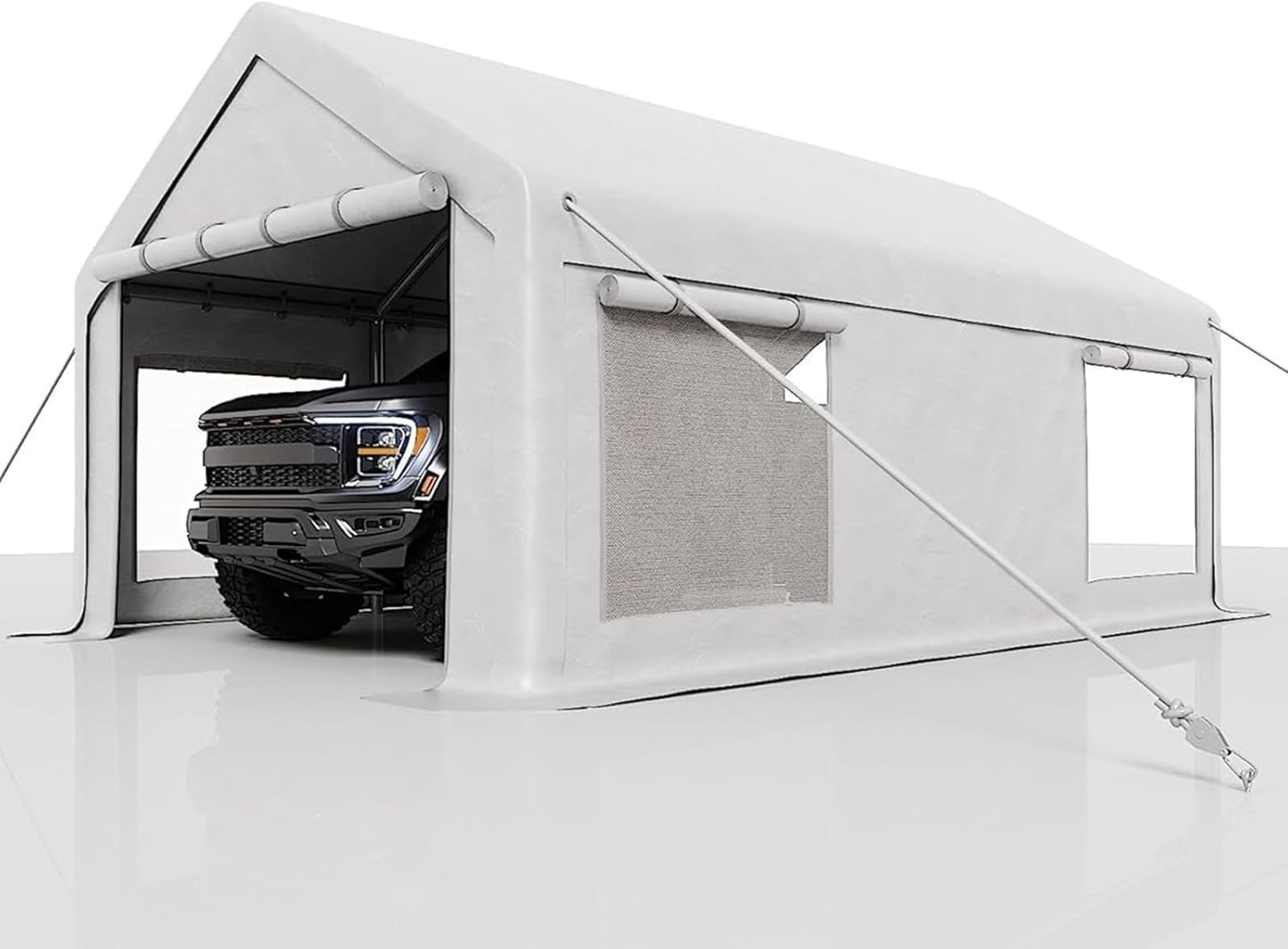 13 x 25FT Heavy Duty Carport with Roll-Up Windows, Portable Garage with Removable Sidewalls & Doors, Portable Car Tent Garage with Roll-Up Windows and All-Season Tarp, for Car, Truck,