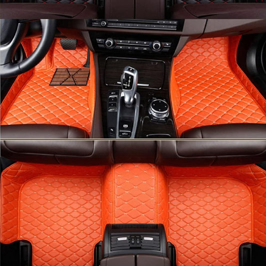 Customized Personalized car Floor mats, All-Weather Luxury car Floor mats, Waterproof and Anti Slip Leather car Floor mat Lining, 95% Customized car, Truck, and SUV Floor mats (Orange)
