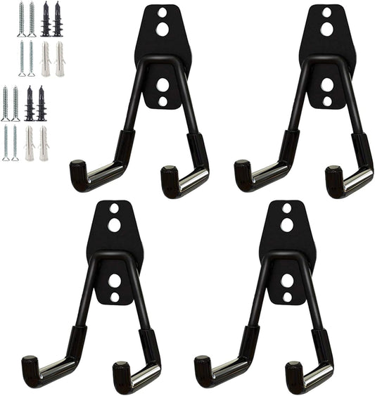 Garage Storage Utility Hooks，Garage Garden Tool Organizer，Steel Wall Mount Hooks, Garden Small U Hooks (4 Pack-Black)