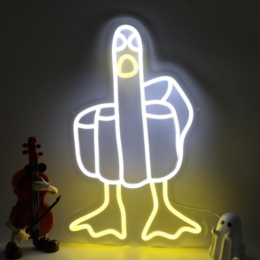 Funny Duck Neon Sign,Cool LED Neon Light Sign for Wall Decor, Aesthetic Cartoon Neon Signs for Bedroom, Game Room, Bar, Man Cave, Studio, Trendy Duck Wall Art with Hand Gesture and Yellow Duck Feet