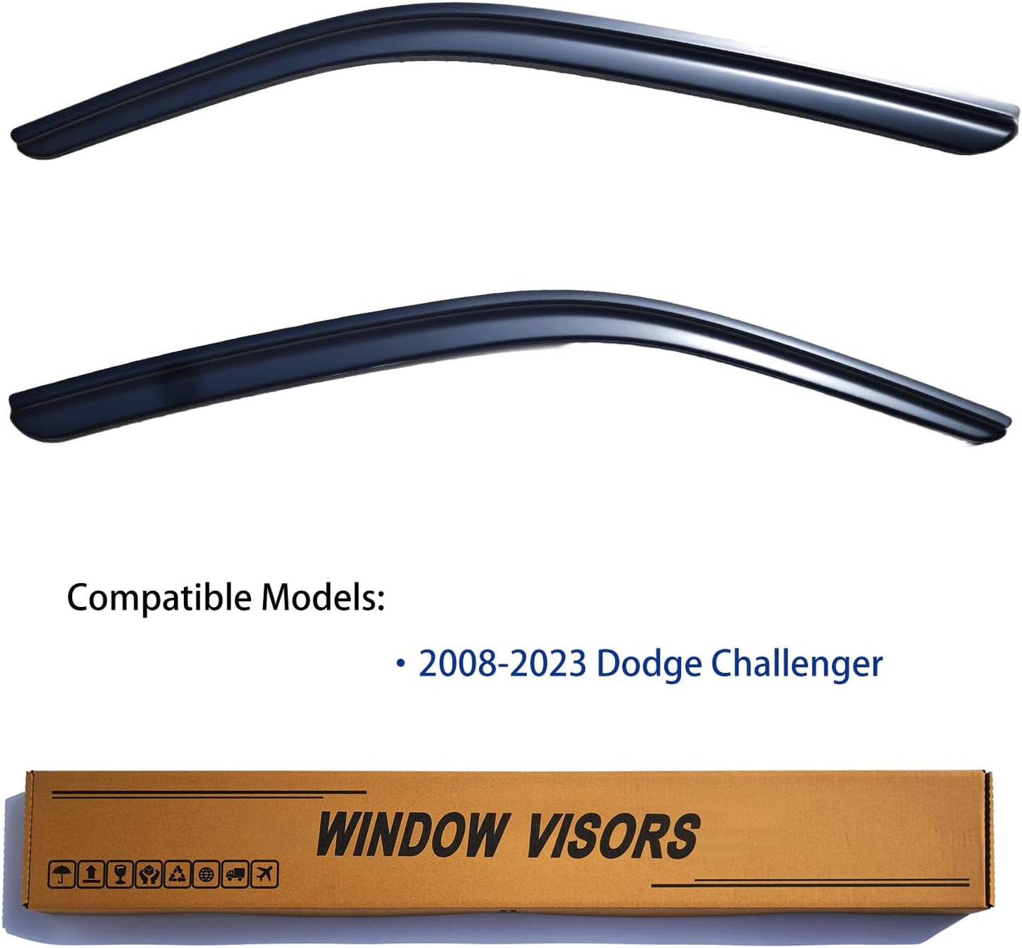 Window Visors Rain Guards fits 2008-2023 Dodge Challenger, Out-Channel Side Window Wind Deflectors Vent Shades Accessories, Dark Smoke 2 Pcs