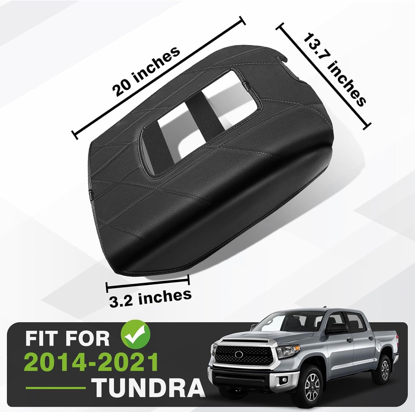 Muslogy Center Console Armrest Cover Compatible with Toyota Tundra 2014-2021 Comfort Armrest Pad Anti-Scratch Arm Rest Cushion Vegan Leather Protector 1-Inch Extra Thick(Bucket Seat ONLY)