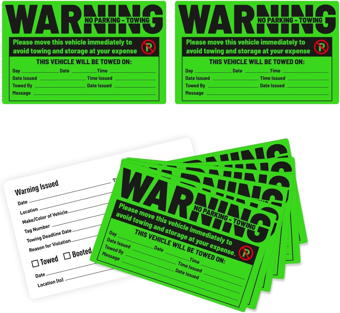 easykart labels 50 Parking Violation Sticker - Vehicle Illegally Parked Tow Notice - No Parking Warning Stickers - Scrap to Remove Neon Green 5 x 8 Inches