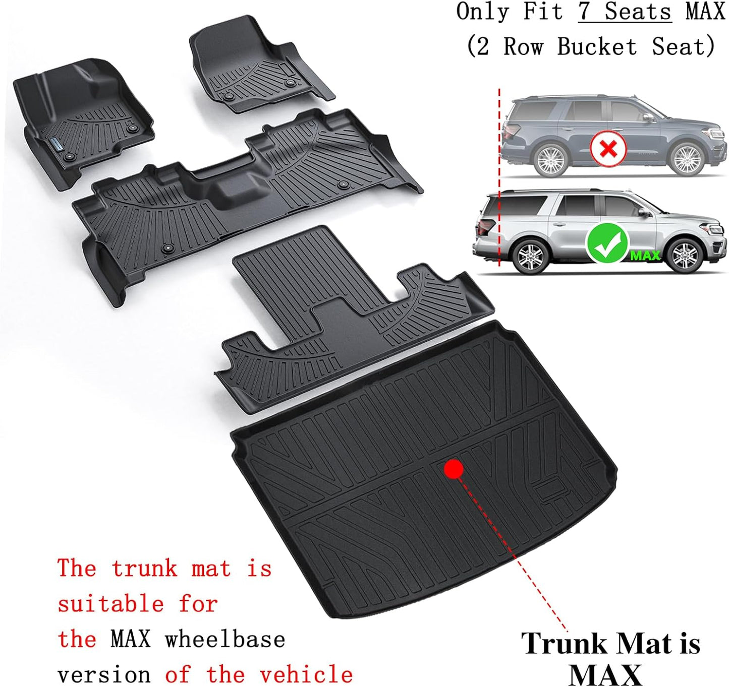 Floor Mats for Ford Expedition MAX 2018-2024 (Only Fit 7 Seats) (2 Row Bucket Seat) with Trunk mat,TPE All Weather Protection 3 Rows Car Floor Liners with Cargo Liners Accessories
