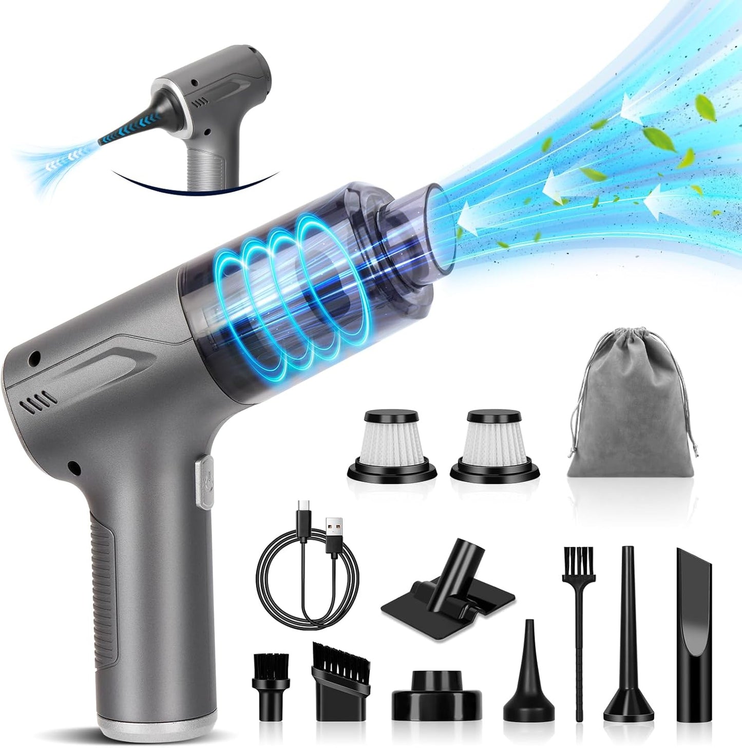 Handheld Car Vacuum Cleaner Cordless, High-Power Brushless 20000PA Mini Hand Held Vacuum Cleaner with 8 Multi-Functional Nozzle & 2 Replaceable Filters, Portable Car Vacuum for Office Pet Hair