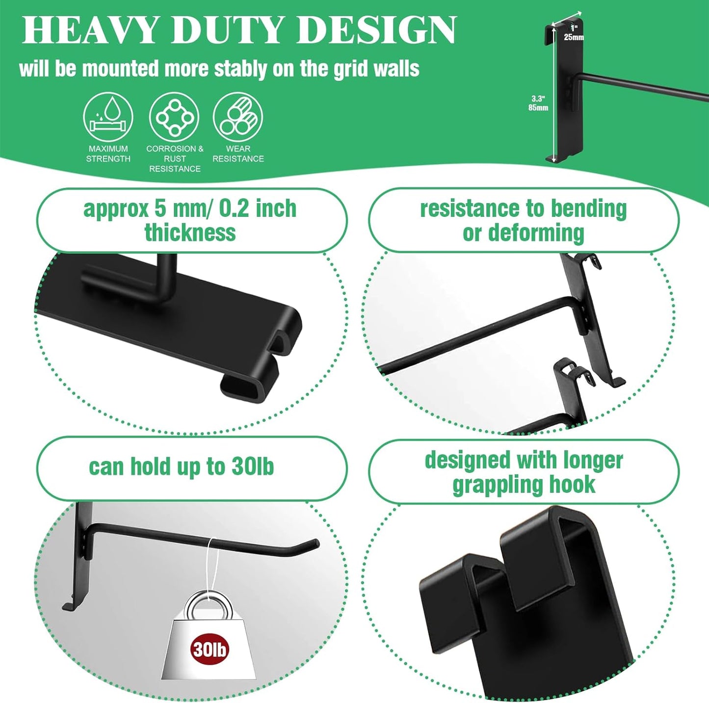 40Pcs 10" Gridwall Display Hooks Assortment Set, Black Metal Grid Wall Panel Hanging Display Hook for Garage Shop Retail Storage, Wire Diameter 5mm/ 0.2”