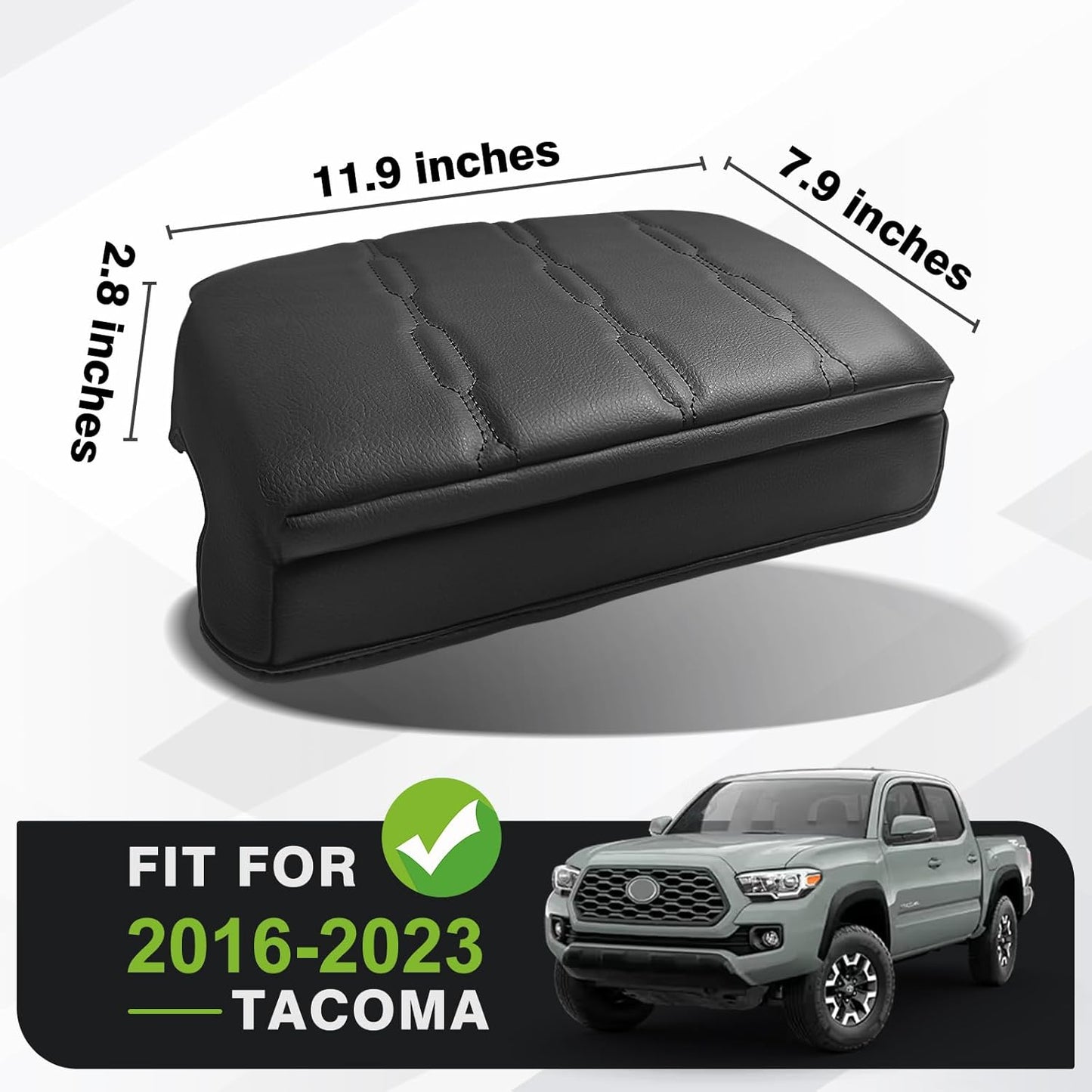 Muslogy Center Console Armrest Cover Compatible with Toyota Tacoma 2016-2023 Comfort Armrest Pad Arm Rest Cushion Vegan Leather Protector 1-Inch Extra Thick