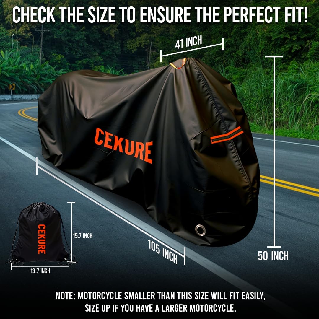 Your Ride! Heavy Duty Motorcycle Cover Waterproof Outdoor 210 Oxford Fabric with Heat Sealed Seams Ultra Waterproof Fits up to 105" All Weather Scooter Cover for Sport Bike with Carry Bag