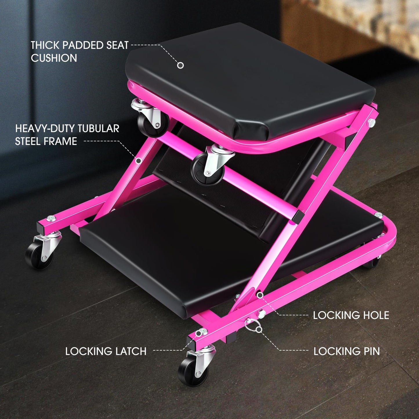 DNA MOTORING 36 Inches 2 IN 1 Rolling Folding Car Creeper/Seat, 6 Pcs 2" Casters, 150kg Weight Capacity, Purple, TOOLS-00185-PR