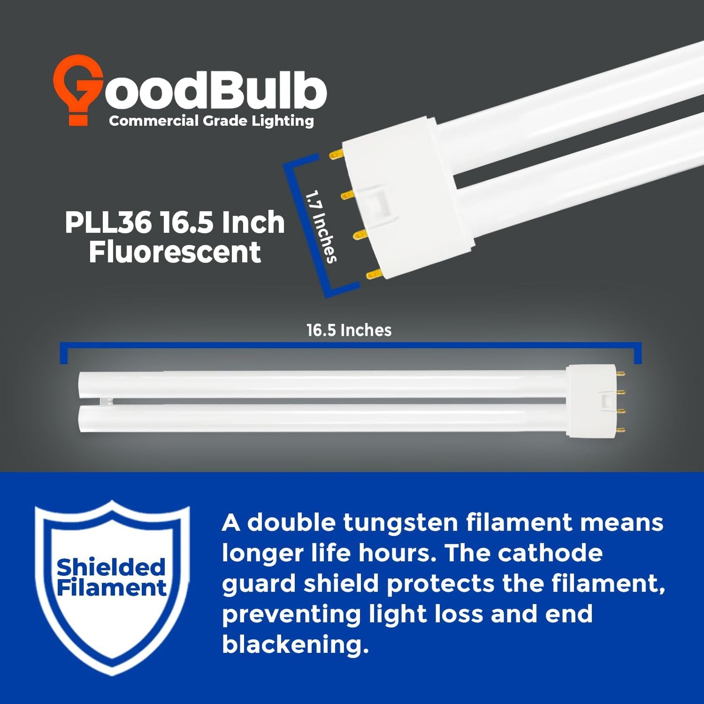 GoodBulb PLL36/850 36W 16.5" Twin Tube Compact Fluorescent Light Bulb 4-pin 2G11 Base 5000K Daylight 2400 Lumen 36000 Hour Long Life Biax Pack of 10