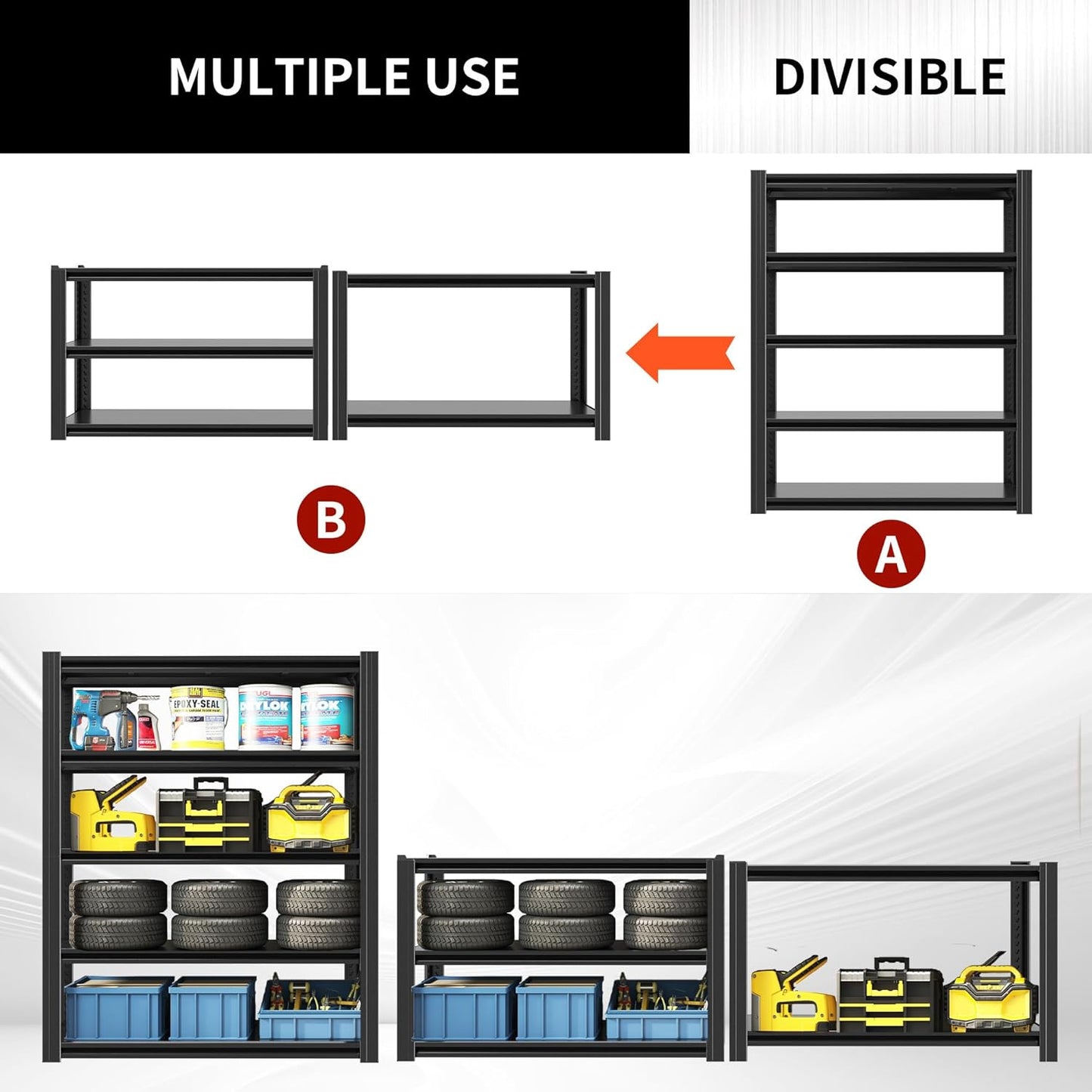 78" H Garage Shelving 3000LBS Heavy Duty Storage Racks, Adjustable 5 Tier Metal Shelves Unit, Industrial Utility Shelves for Workshop, Basement, Home Office 78" H*47.2W*18D