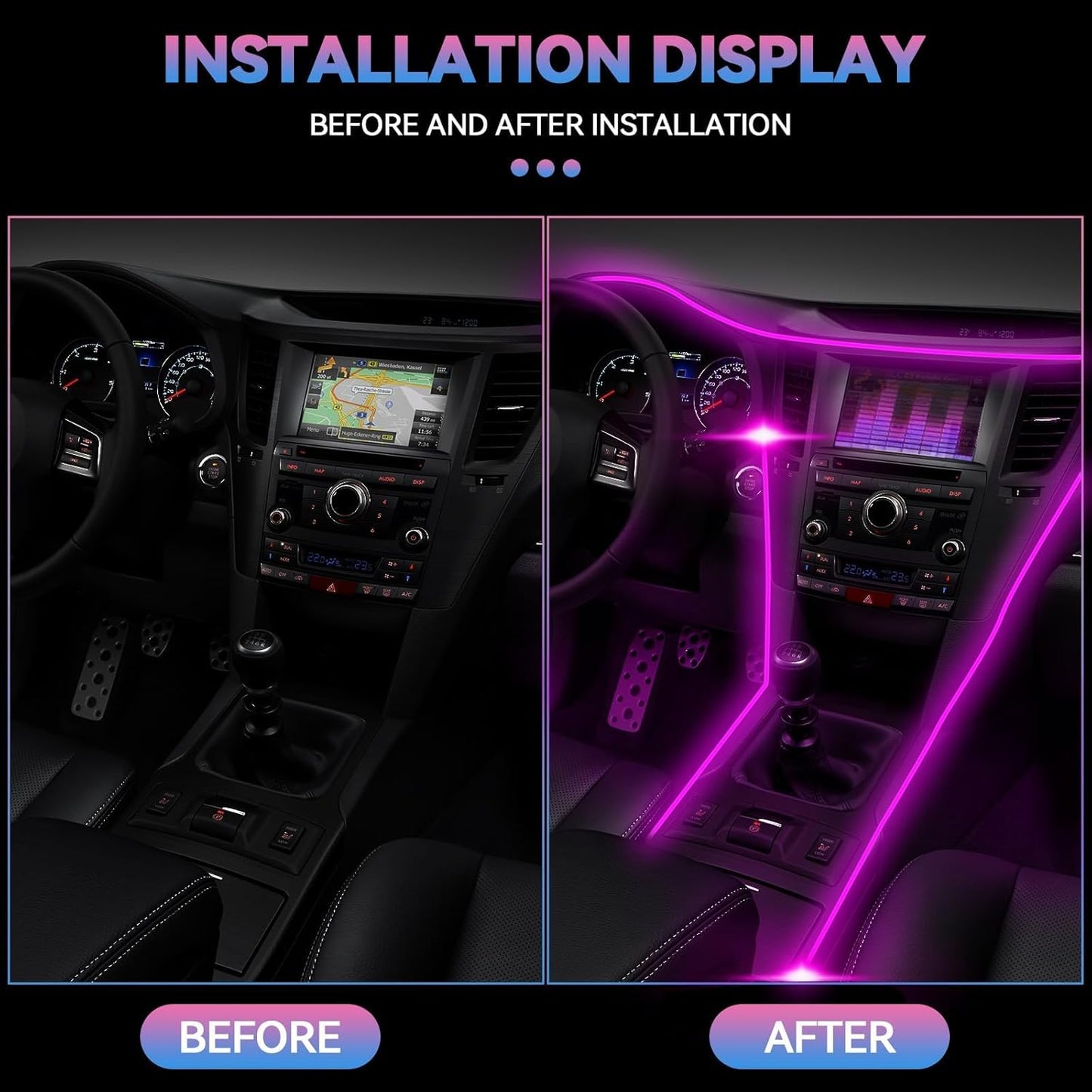 AUTOXBERT Car LED Interior Strip Lights, Multicolor RGB Ambient Lighting Kit 5 in 1 with 236 inches Fiber Optic, 16 Million Colors Lights with Sound Active Function & APP Control