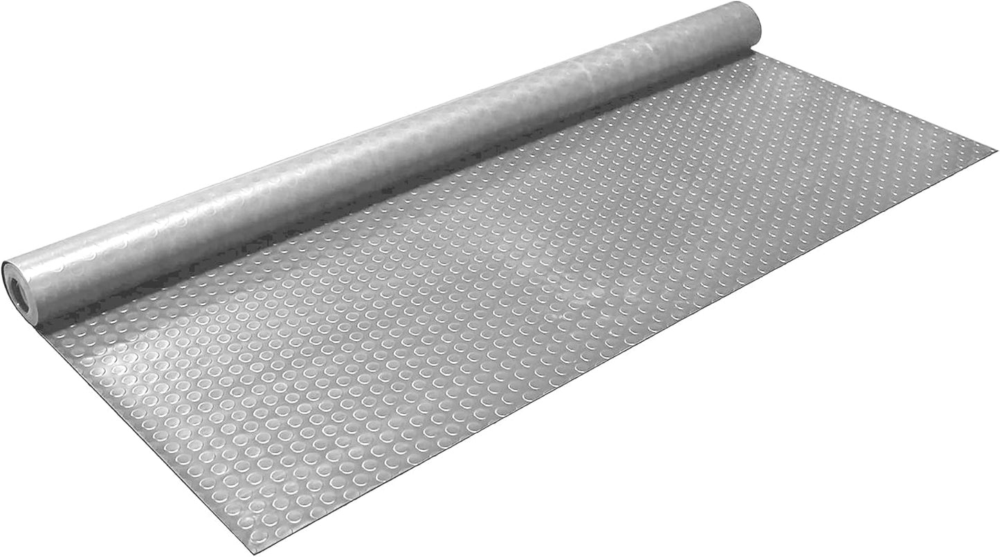 IncStores 2.5mm Thick Commercial-Grade Nitro Roll Garage Floor Mat | Flexible Vinyl Floor Mat for a Stronger and Safer Garage, Workshop, or Trailer | Coin-Top, Stainless Steel, 7.5' x 100'