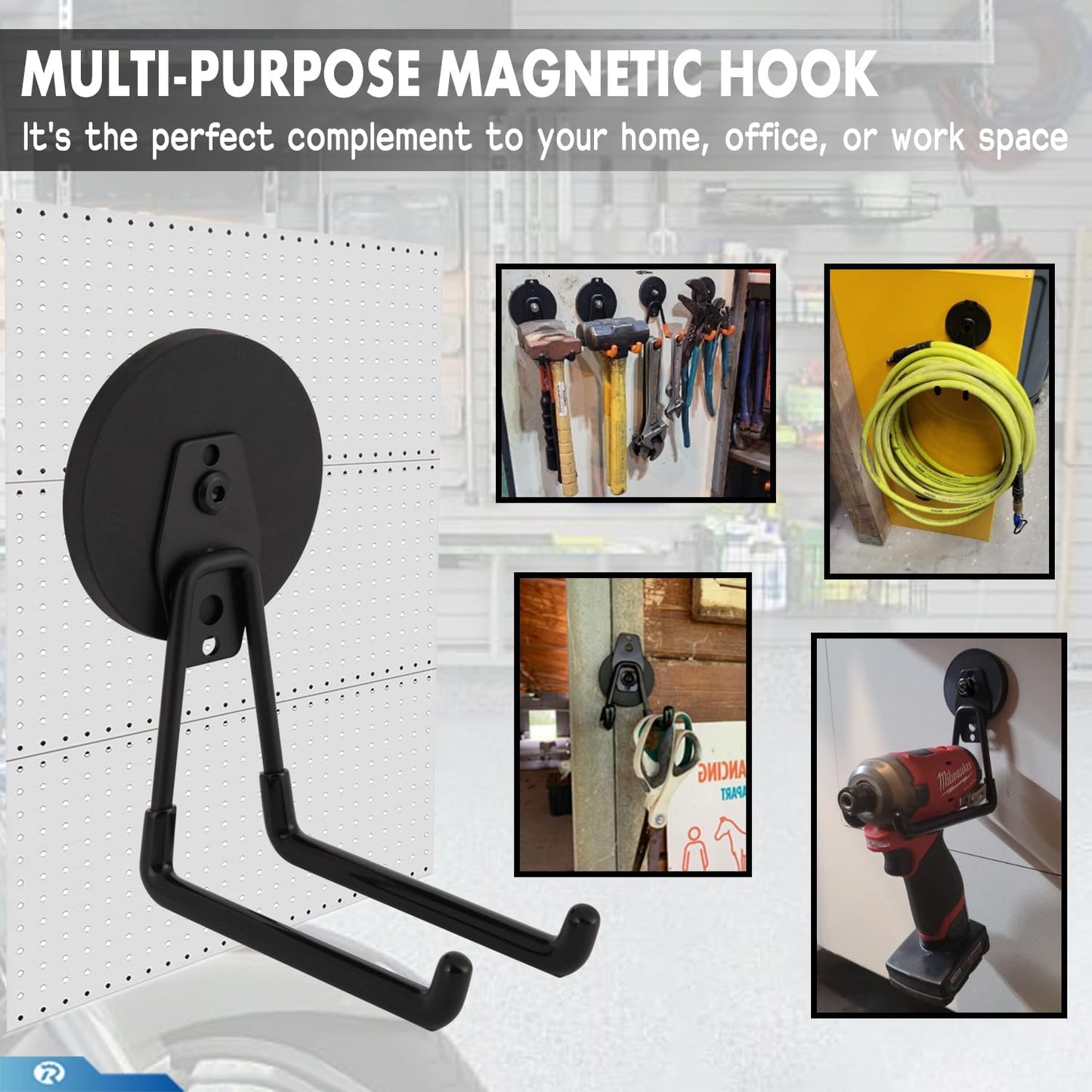 2 Pcs Magnetic Hook Heavy Duty, Strong Magnet Hooks for Garage Tools Hose Rope Electric Drill (Large)