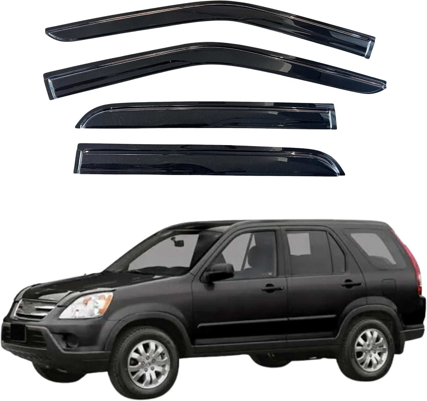 KPY Window Visor Compatible with Honda CR-V 2002-2006 (CRV), 4PC Rain Guard Side Window Vent Deflectors Tape-On Mugen Style, 2002 2003 2004 2005 2006