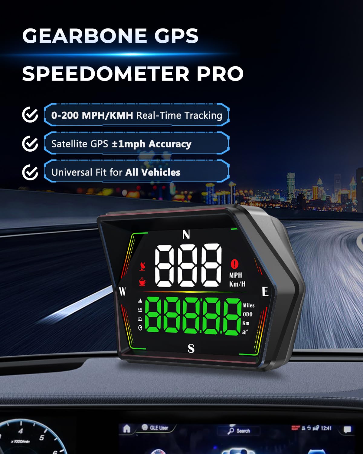 GPS Heads Up Display for Cars HUD, Real-Time Digital Gauge Speedometer, Upgraded 4" Large-Screen, 3-Level Speed Alerts & Fatigue Warning Suitable for All Vehicles