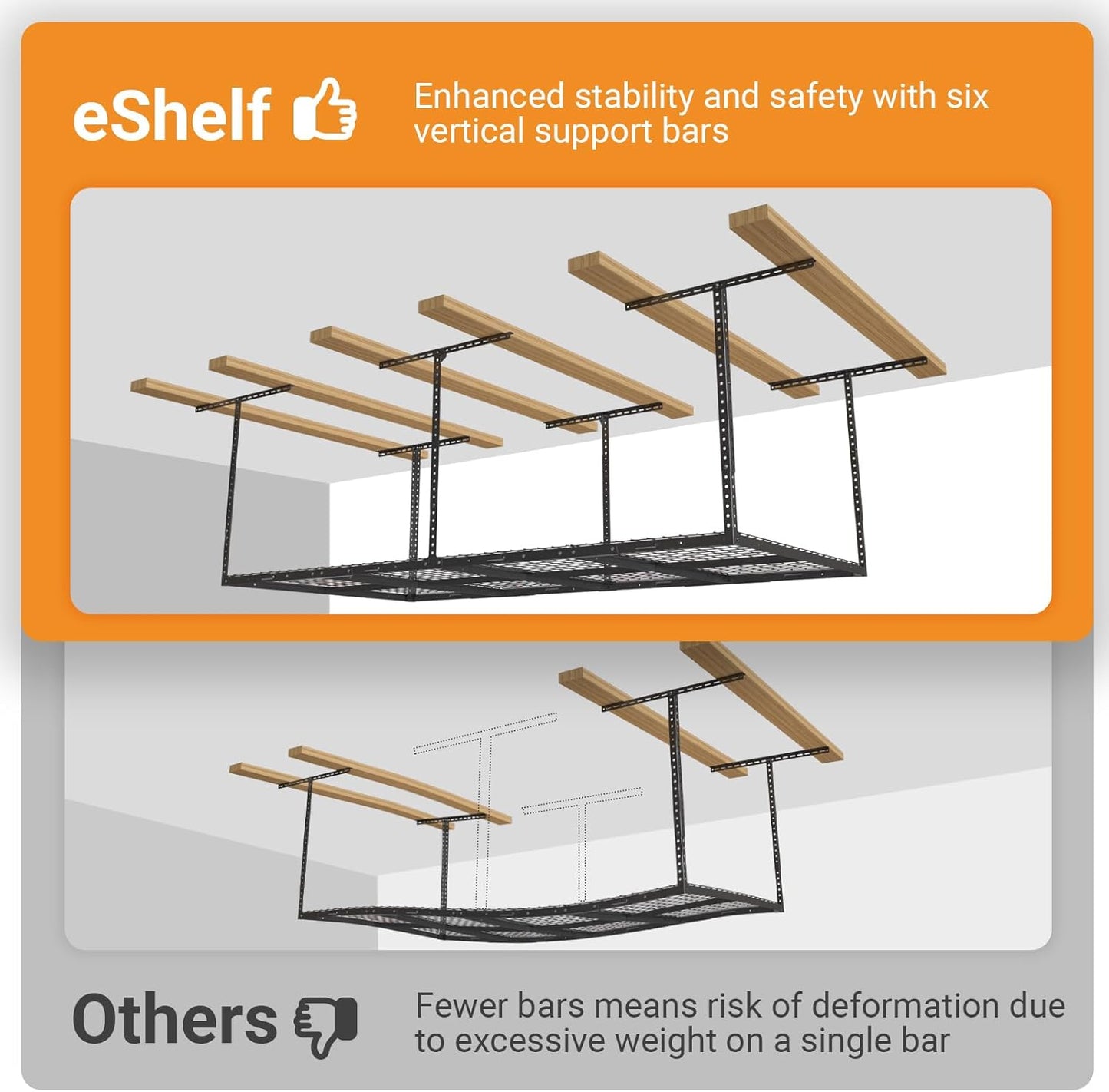 2ftx8ft Overhead Garage Storage Rack, Heavy-Duty Metal Garage Ceiling Storage Rack, 22''-40" Adjustable Ceiling Drop-Down, 400 lb. Loading Weight Capacity, Black