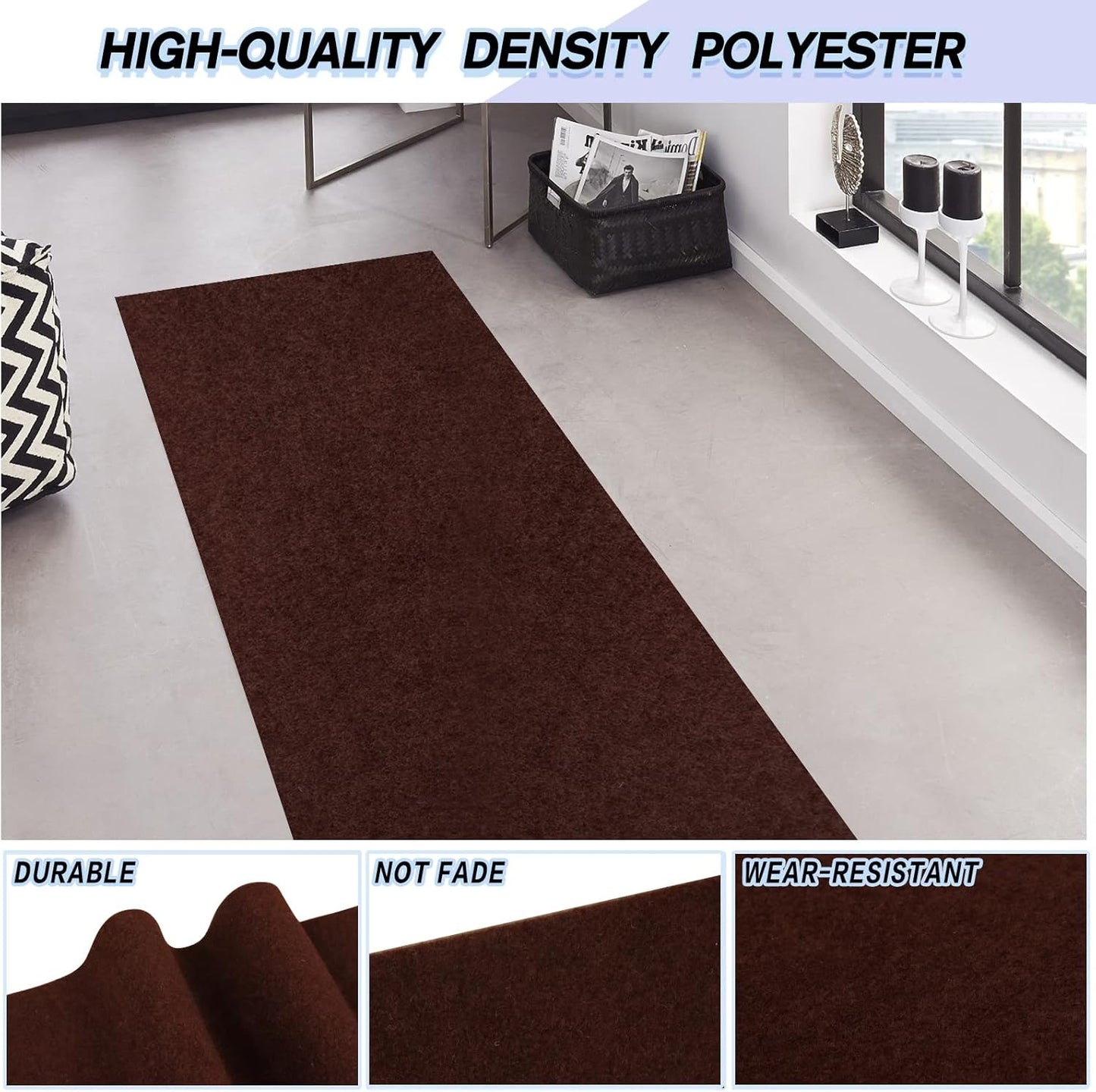 Custom Size Backed Non-Slip Area Rugs Runner, Easy Clean, Waterproof Runner Rugs for Hallway Entryway, Kitchen, Laundry, 3FT x 47FT, Brown