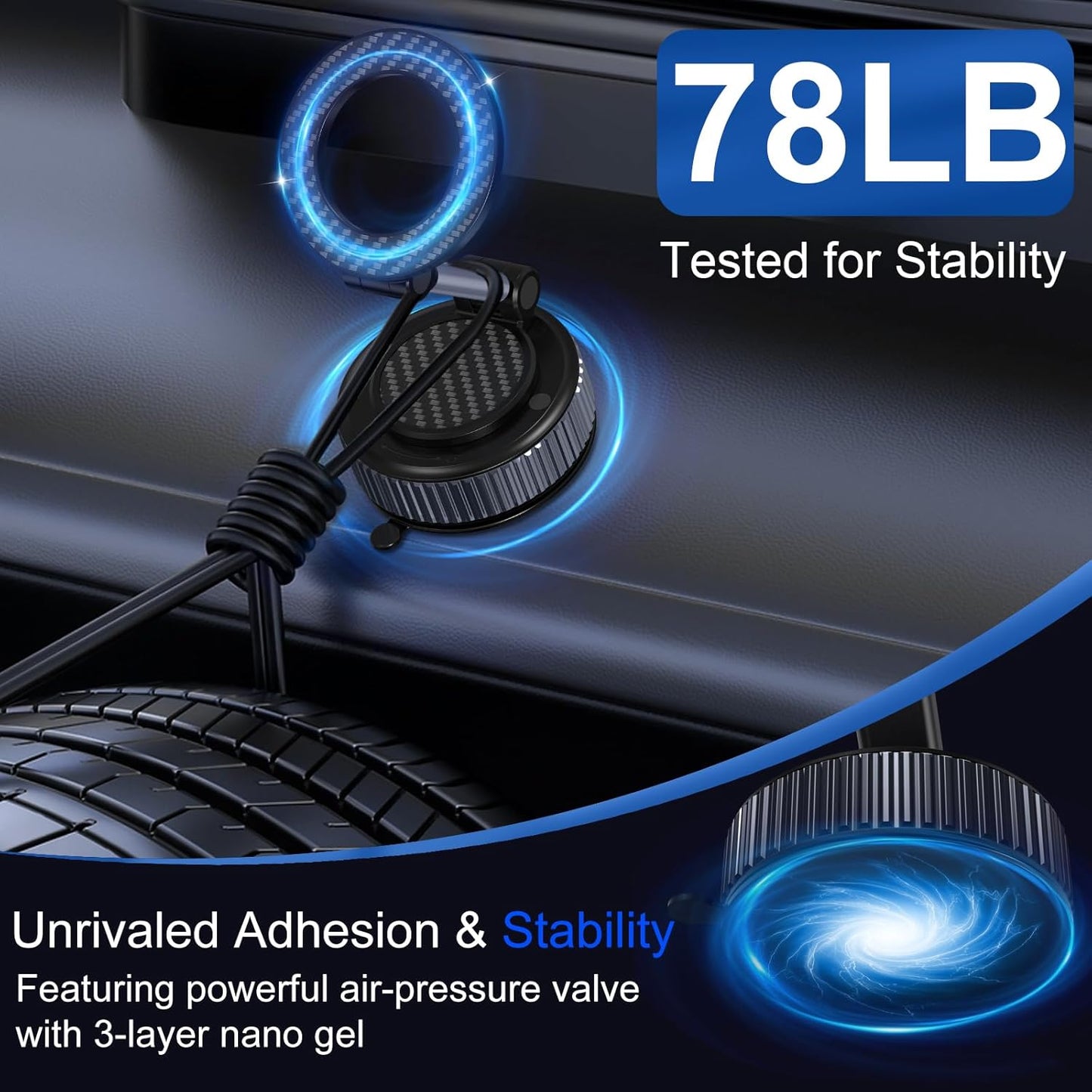 Magnetic Phone Holder for Car - Upgraded 360° Vacuum Magnetic Phone Holder, Foldable Retractable Suction Cup Car Mount for Magsafe for Your Car/Gym/Mirror Mount for iPhone & Android