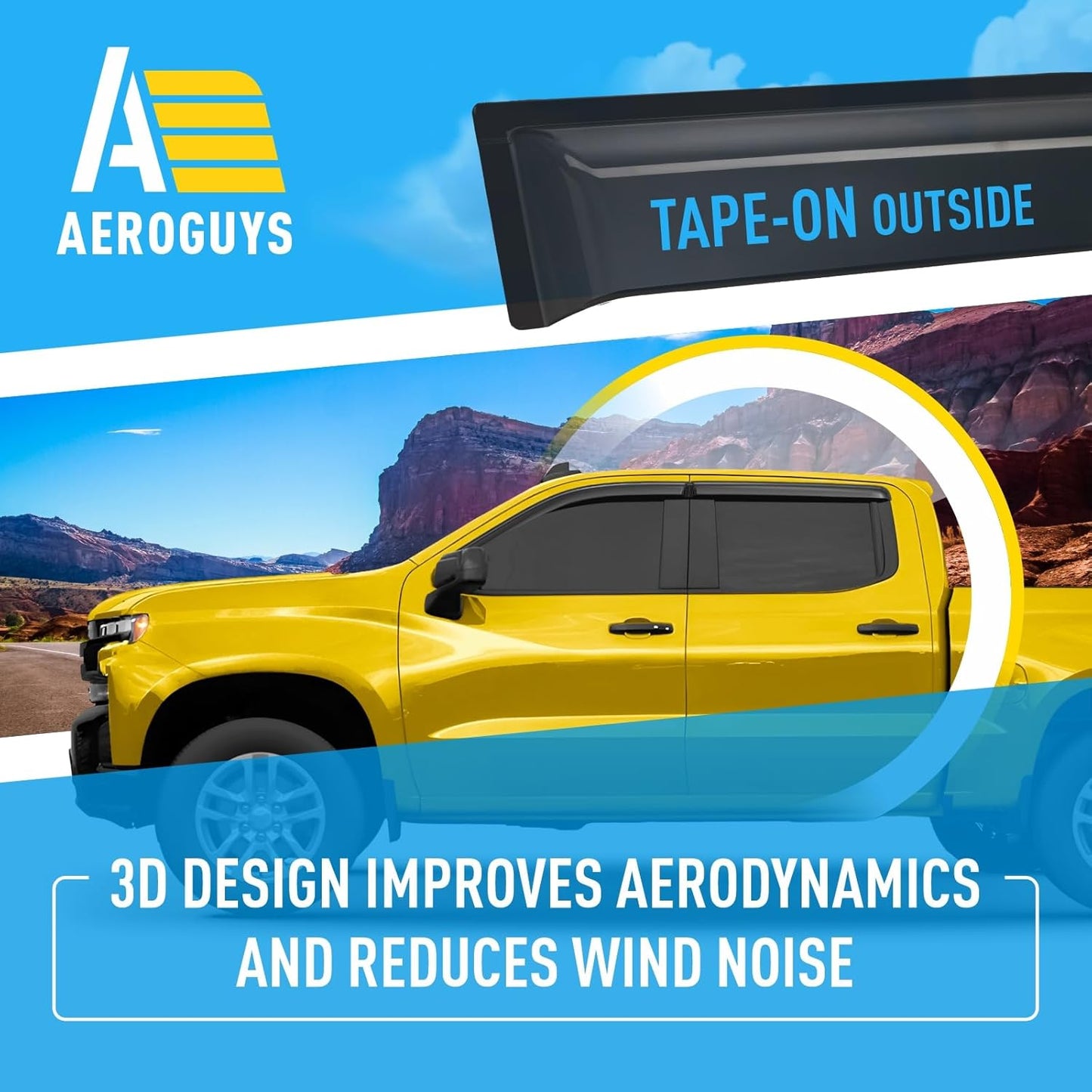 Extra Durable Window Deflectors Tape-On Window Visors Rain Guards Fit for Chevrolet (Chevy) Silverado 1500 2019-2025 Crew Cab, Sun Visors, Wind Vent for Shades, Exterior Car Accessories - 4pcs. AG0798