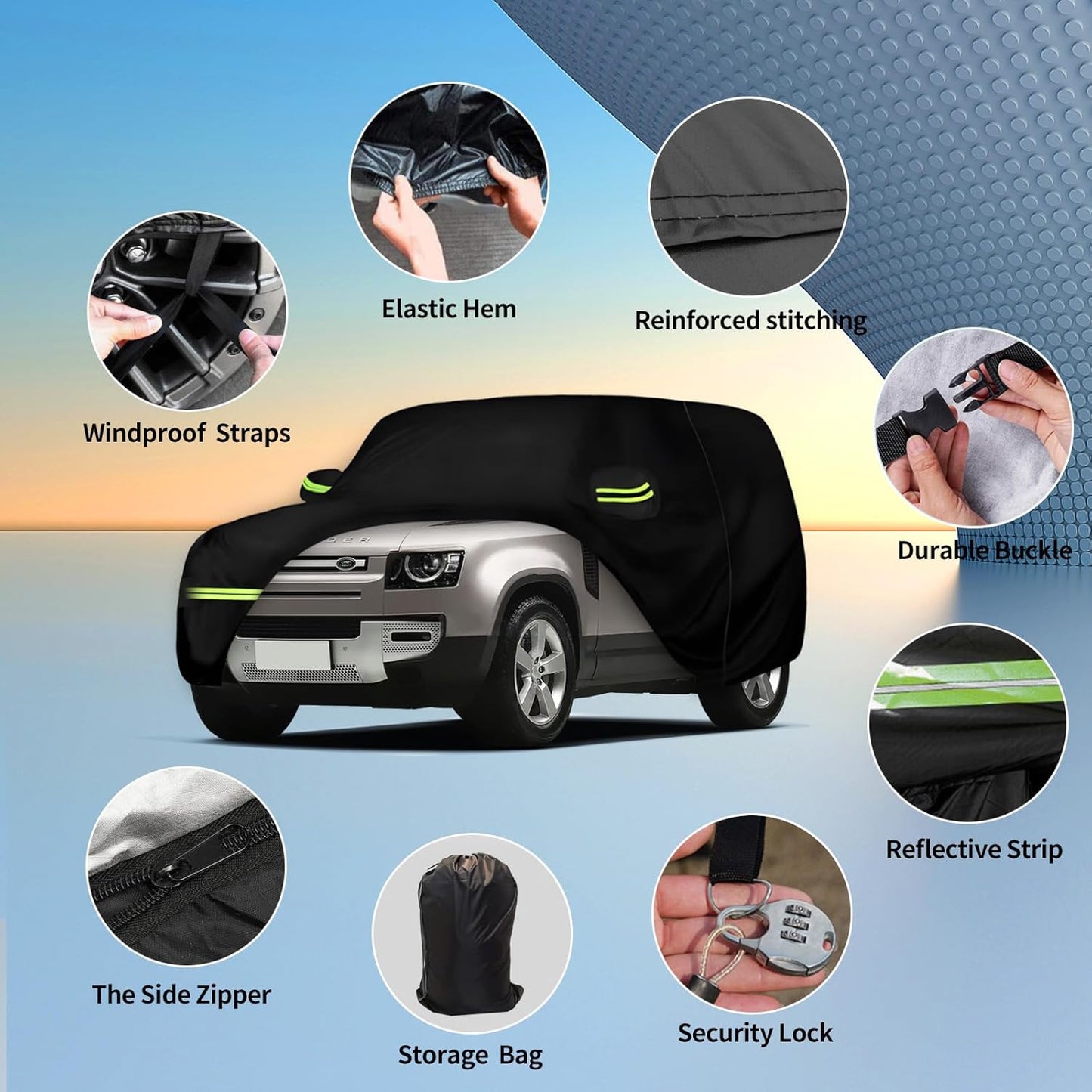 Waterproof Car Covers for 2020-2024 Land Rover Defender 90 2-Door (Black) Custom Heavy Duty Waterproof All Weather Protection Outdoor