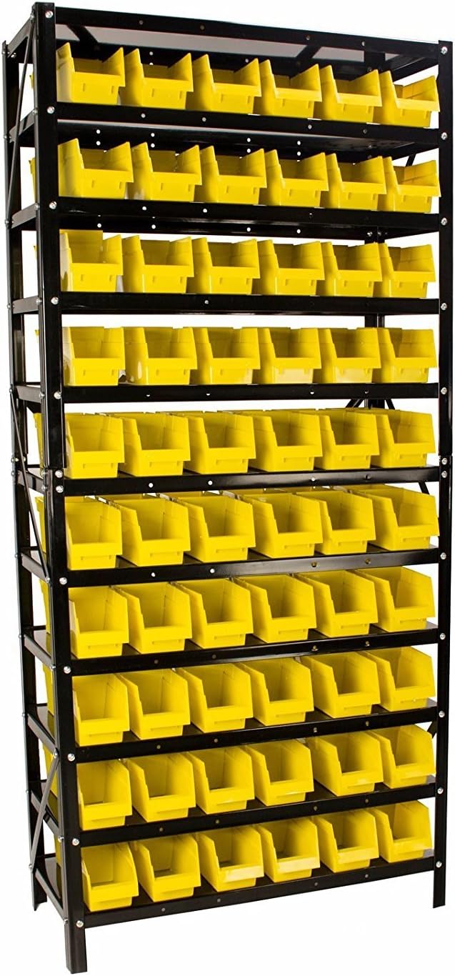 Erie Tools TLPB60 60 Parts Bin Shelving Organize with Plastic Bins for Garage, Shop, and Home Storage