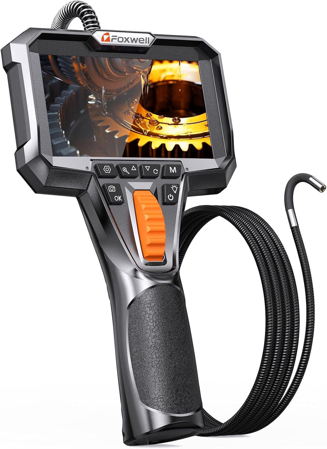 FOXWELL Y400 2-Way Articulating Borescope Camera with Light, Industrial Endoscope Inspection Camera with Articulated Snake Cameras, HD Video Scope for Automotive Engine HVAC Inspection-5.25FT Cable