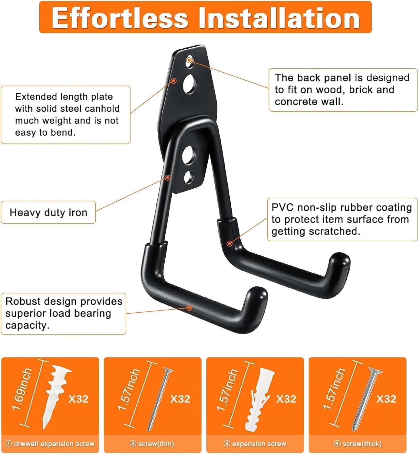 Garage Hooks,16 Pack Garage Hooks Heavy Duty,Utility Steel Garage Storage Hooks,Wall Mount Garage Hanger&Organizer for Organizing Power Tools,Ladders,Bulk Items,Bikes,Ropes and More Equipment