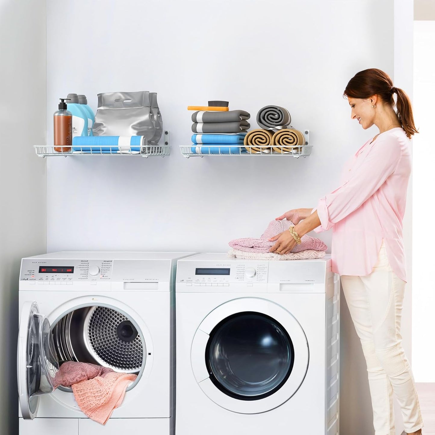 WALMANN Wall Shelves, 12 * 18 inch Wall-Mounted Storage Shelves for Garage, Closet, Laundry Room, Heavy Duty Wall Shelving, Holds Up to 60 lbs(Pack of 2, White)