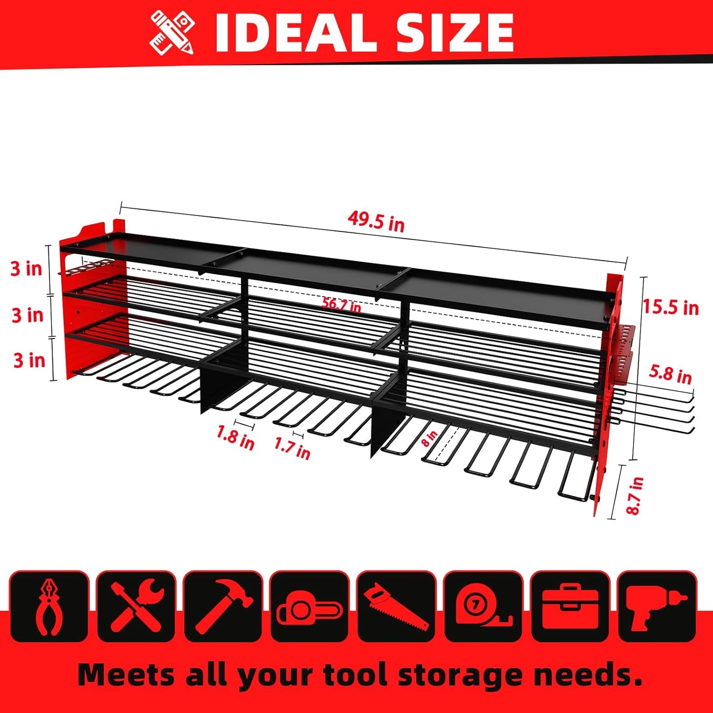Power Tool Organizer Wall Mount with 12-Drill Holders-800Lbs Load Heavy Duty Metal 4-Layers Garage Storage and Organization Adjustable Battery Tools Rack Utility Racks Gifts for Men