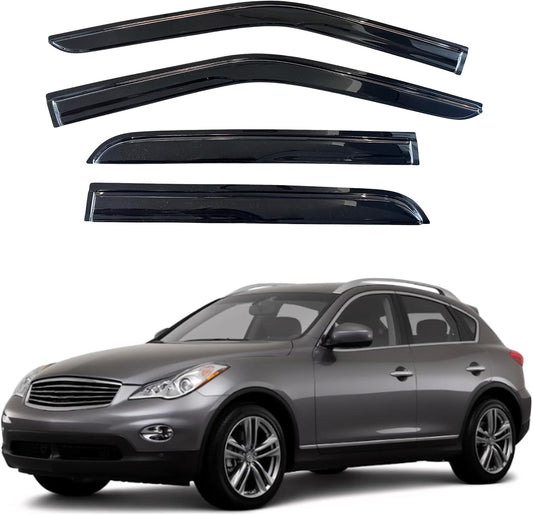 KPY Window Visor Compatible with Infiniti EX35 EX37 2007-2013, 4PC Rain Guard Side Window Vent Deflectors Tape-On Mugen Style, 2007 2008 2009 2010 2011 2012 2013