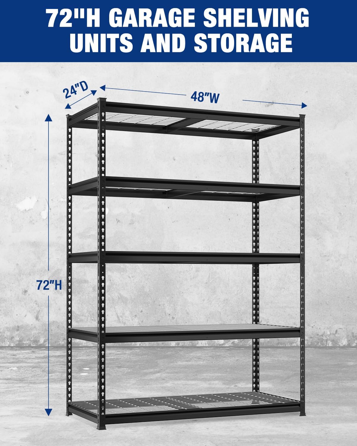 WORKPRO 5-Tier Heavy Duty Metal Shelving Unit, 72”H x 48”W x 24”D, Adjustable Storage Rack with 4000 lbs Capacity, for Garage, Basement, Workshop, Warehouse
