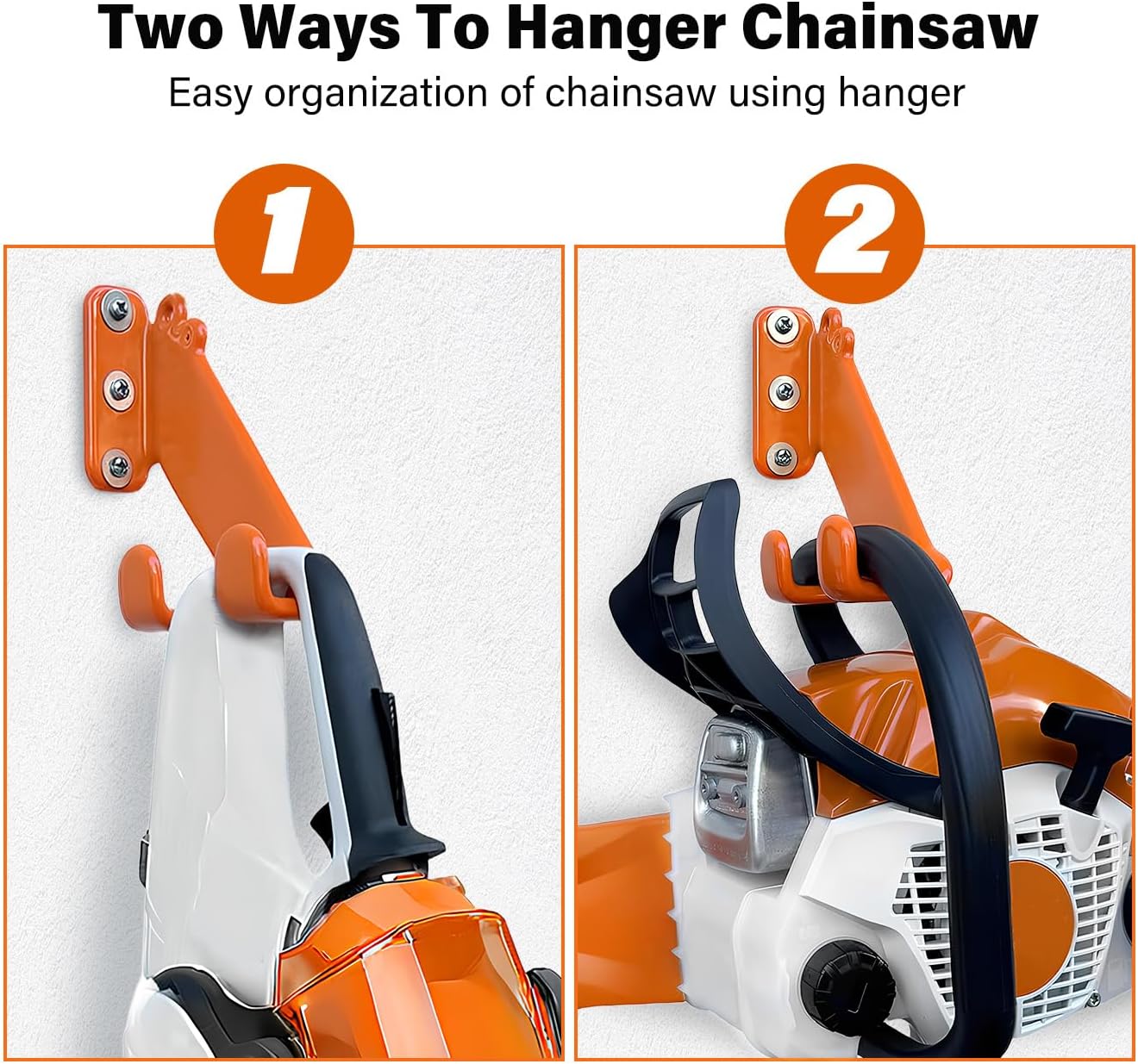 Chainsaw Hanger - 1Pack/2 Pack Chainsaw Holder, Heavy Duty Chainsaw Wall Mount, Garage Organization Garage Storage Shed Organizer Mounted Chainsaw Rack Tool Racks (1, Orange)