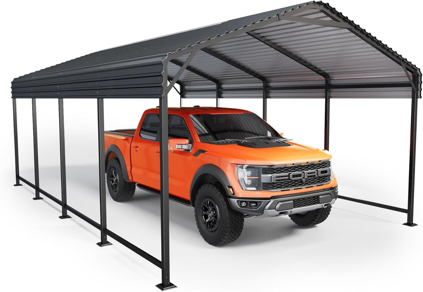 12x20 FT Metal Carport, Enhanced Base and Steel Roof for All-Weather Use, Outdoor Heavy Duty Garage Galvanized Car Shelter for Bass Boats, Full-Sized Pickup Trucks, and Tractors