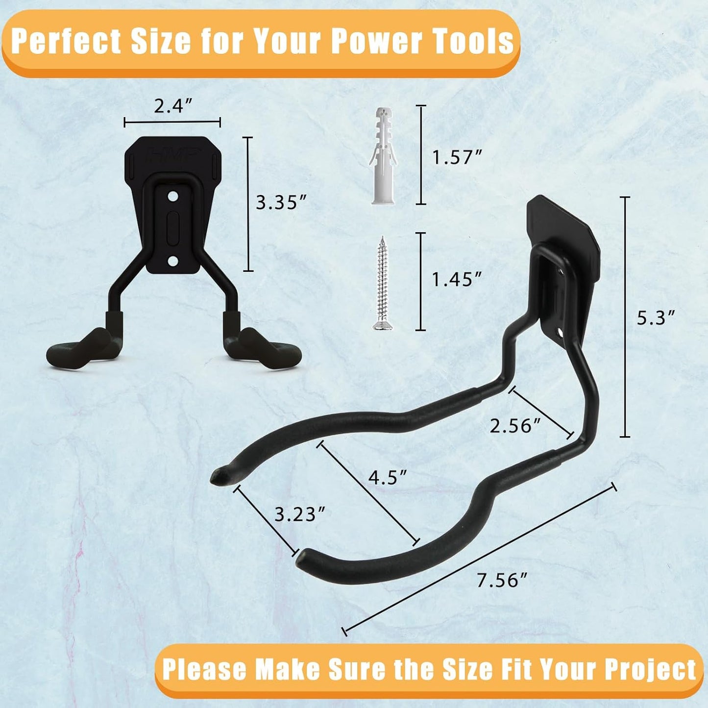 Garden Power Tool Hanger, Garage Wall Hooks, Weedeater Rack, String Trimmer Hanger, Utility Hooks for Garage Tool Organizers and Storage - Black, 2 Pcs