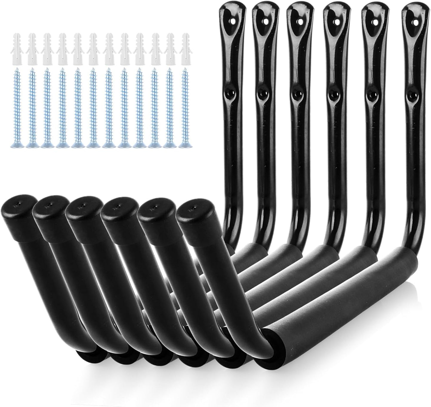 6 PCS 15 Inch Garage Hooks Heavy Duty Kayak Storage Hooks Hanger Black Kayak Storage Rack Ladder Hooks for Garage Wall Mount Garage Wall Hooks for Canoe Paddle Board, Ladder, Hose, Bicycle