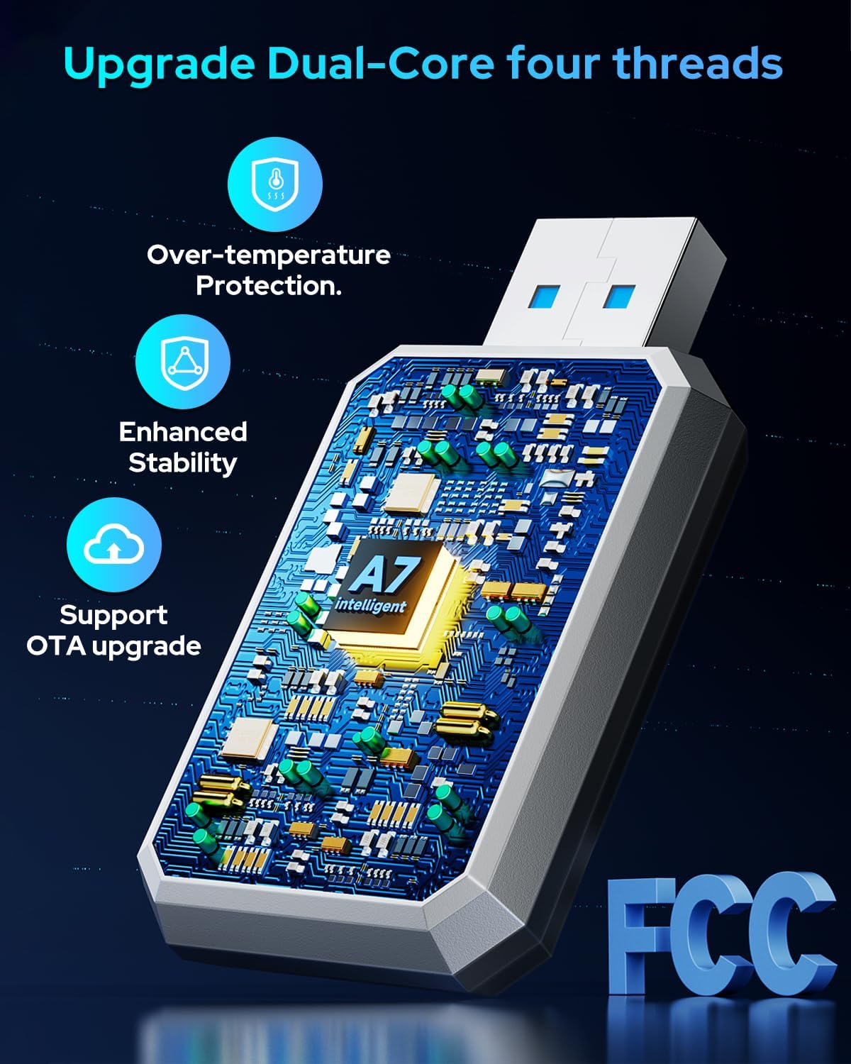 FAHREN Mini Wireless CarPlay Adapter,Bluetooth & WiFi Connection,Plug-N-Play,No Lag for Navigation,Compatible with iOS 10+ & Car 2016+,USB-A Extension Cable & Type-C Adapter.