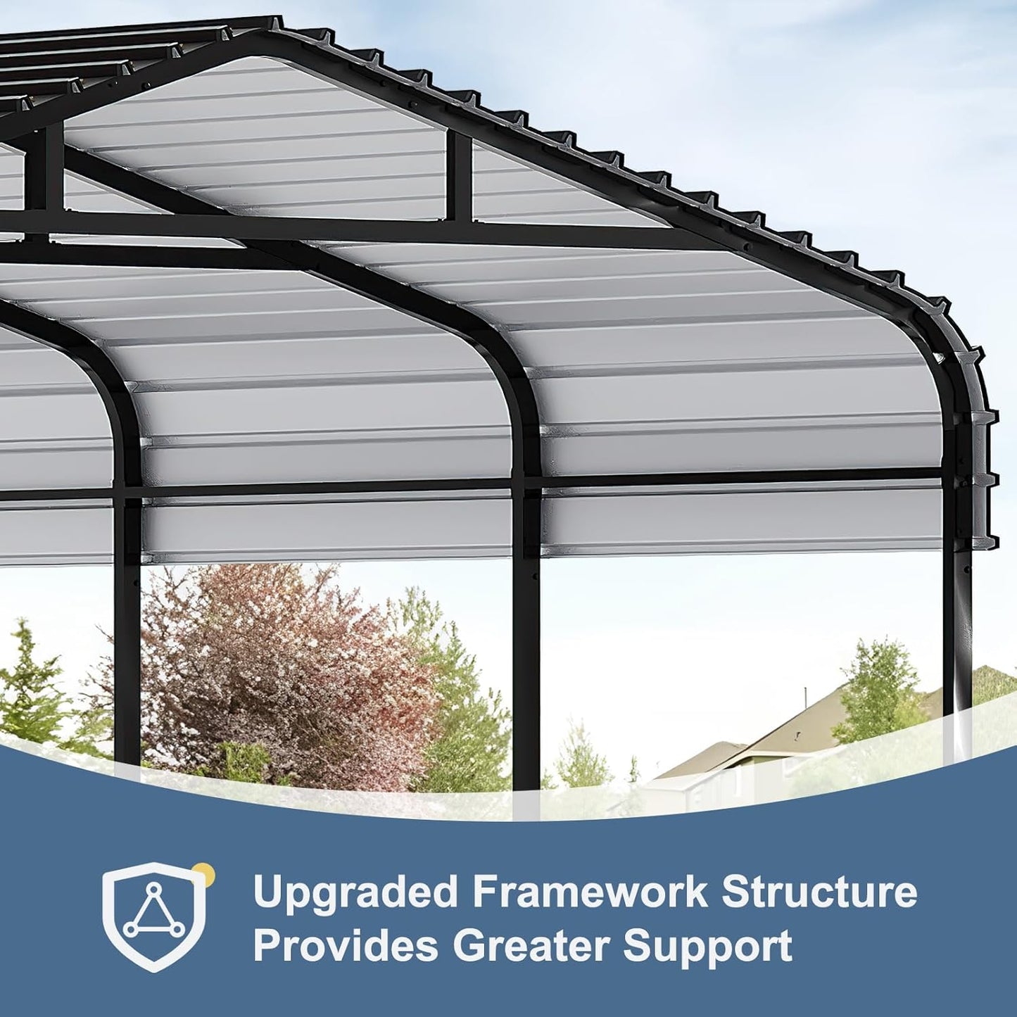 12x20 FT Metal Carport, Garage with Updated Frame Structure, Galvanized Steel Roof and Enhanced Base Canopy, Metal Garage Car Shelter Shade for Car, Boats and Truck