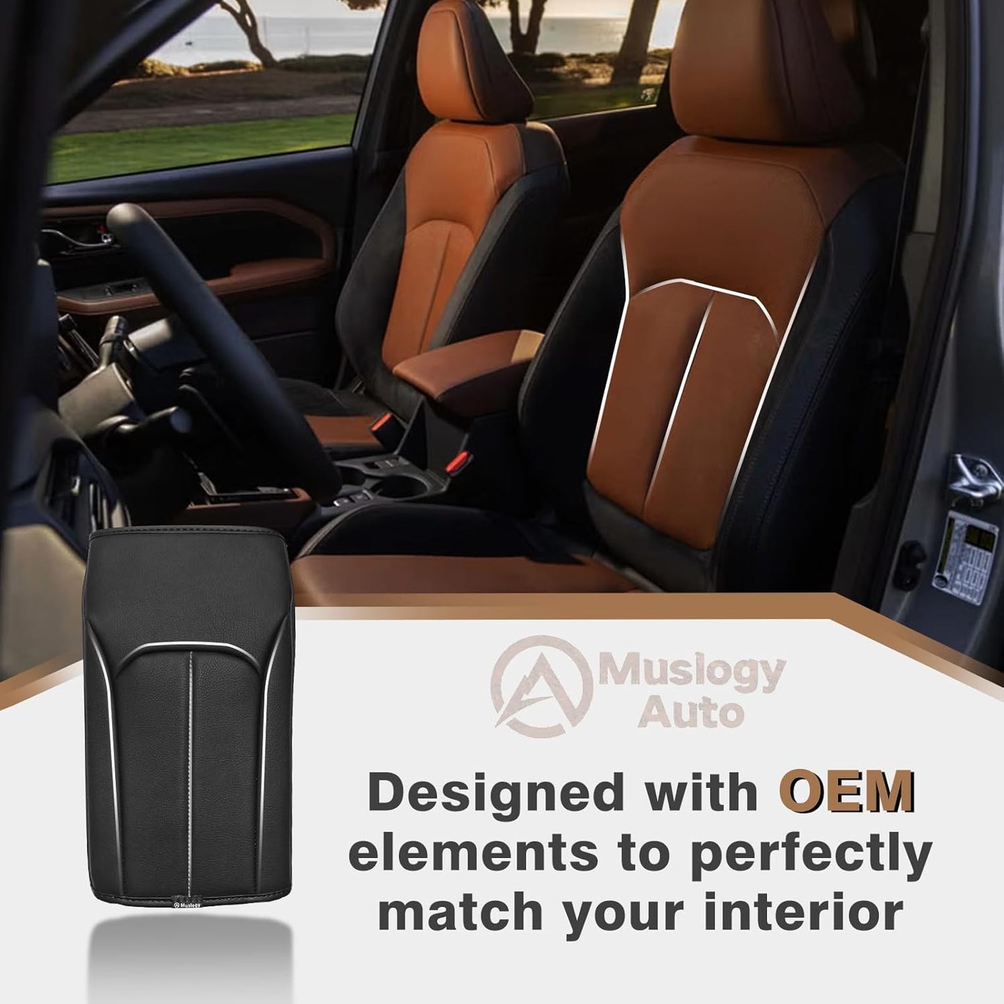 Muslogy Center Console Cover Compatible with Subaru Forester 2025 Accessories Armrest Cover Lid Cushion Protector Anti-Scratch Vegan Leather Extra Soft (Black/Gray Stitching)