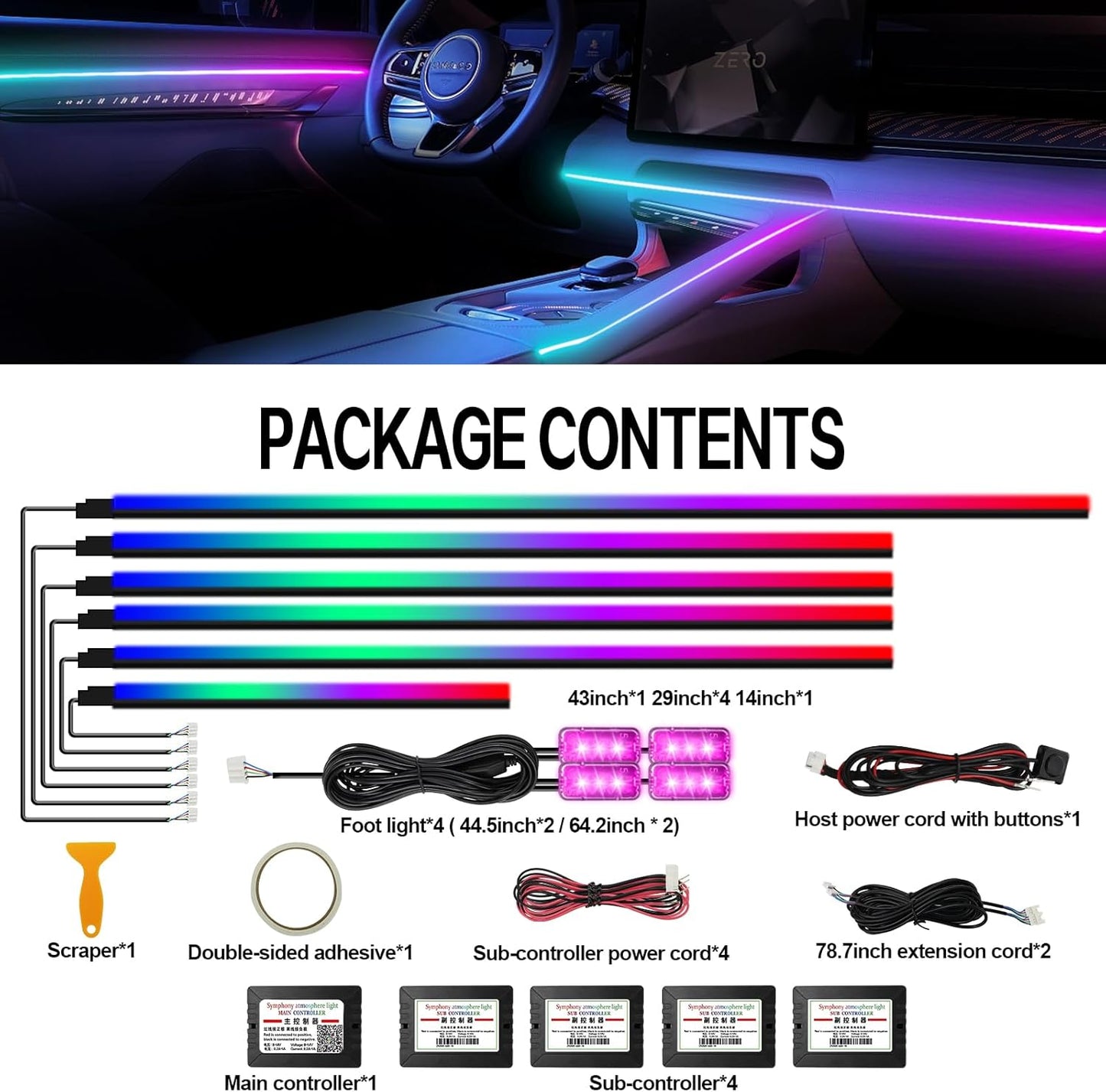WEBUPAR Dreamcolor Acrylic Interior Car Lights, 10 in 1 LED Strip Lights With APP Control, 213 Modes, 175 Inches 593 LEDs Fiber Optic RGB Neon Lighting