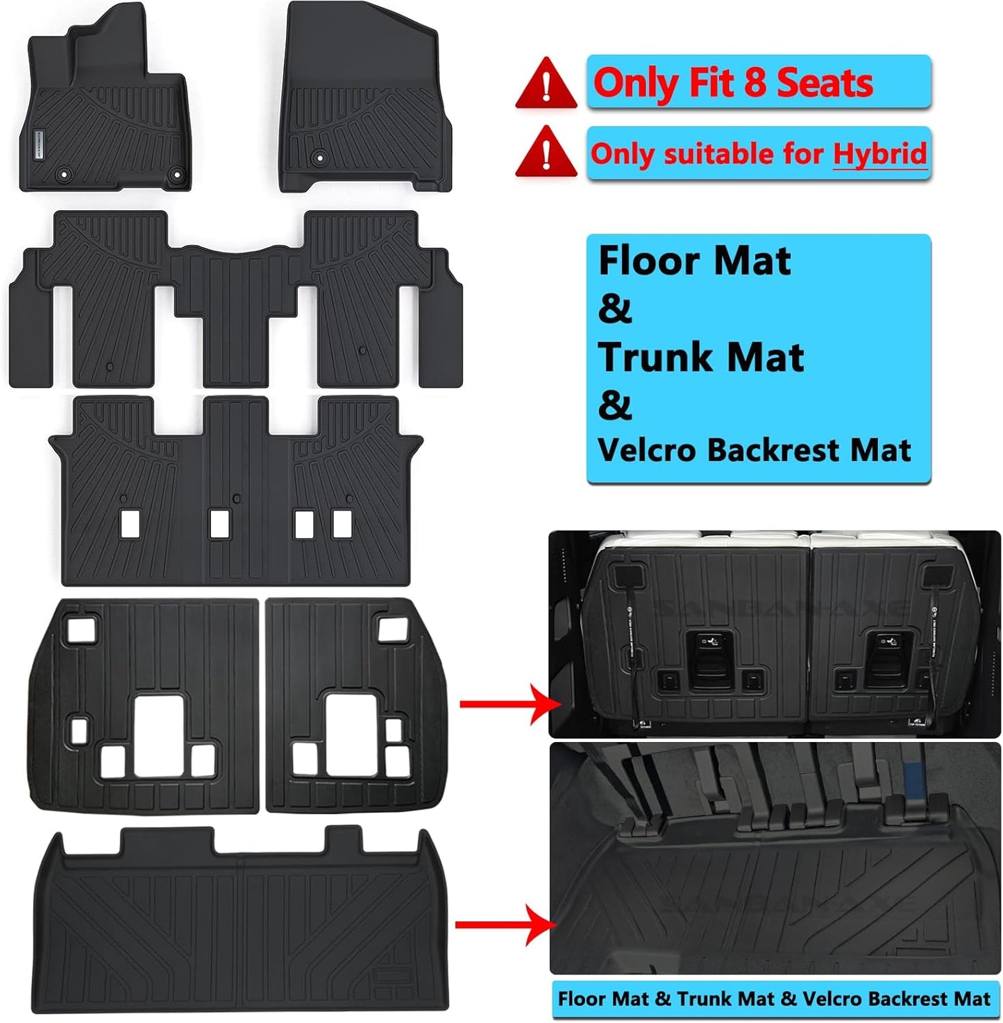 Floor Liners & Cargo Liners & Backrest Mat for 2025 KIA Carnival Hybrid Version (Not Fit Pure Fuel),TPE All Weather Protection Car Floor Mats with Trunk Mat Covering The Backrest