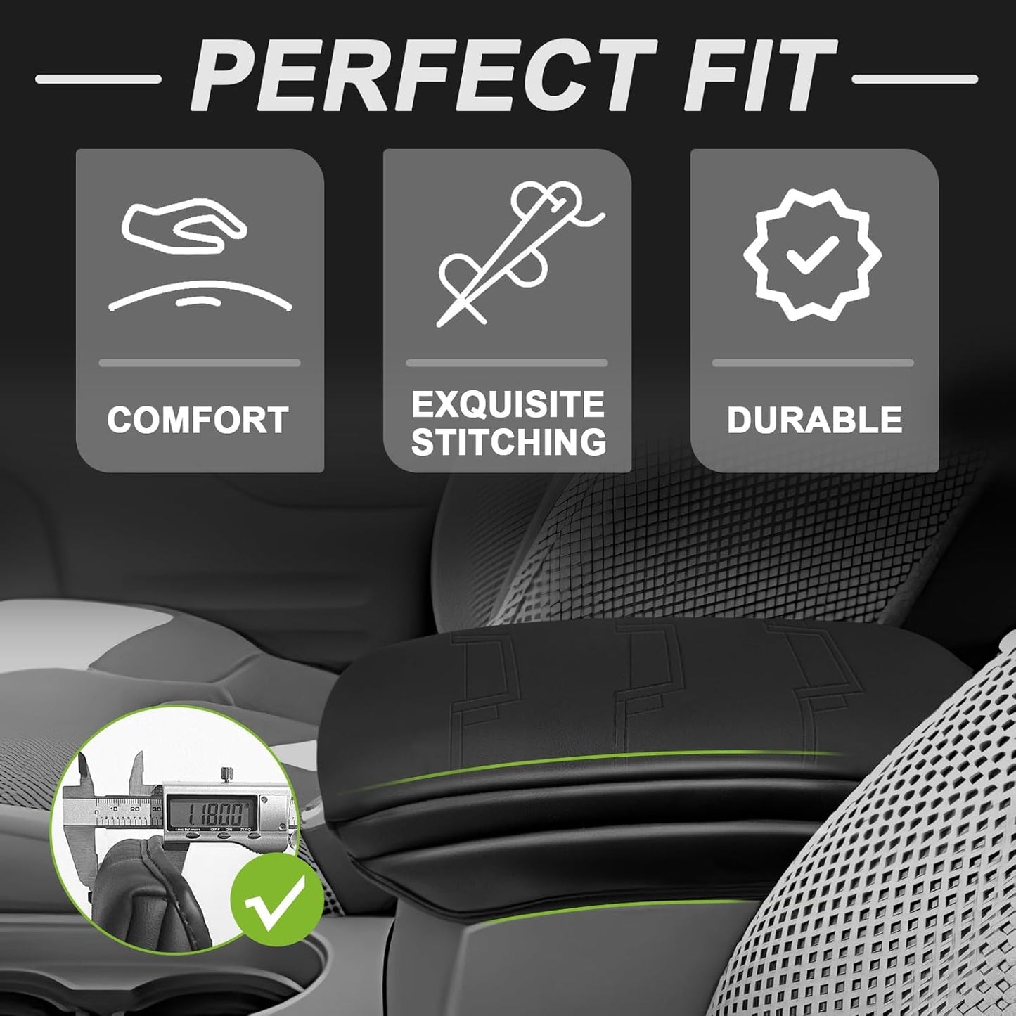 Muslogy Center Console Armrest Cover Compatible with Nissan Frontier 2005-2021 Accessories Comfort Armrest Pad Cushion Box Lid Cover Vegan Leather Protector 1-Inch Extra Thick