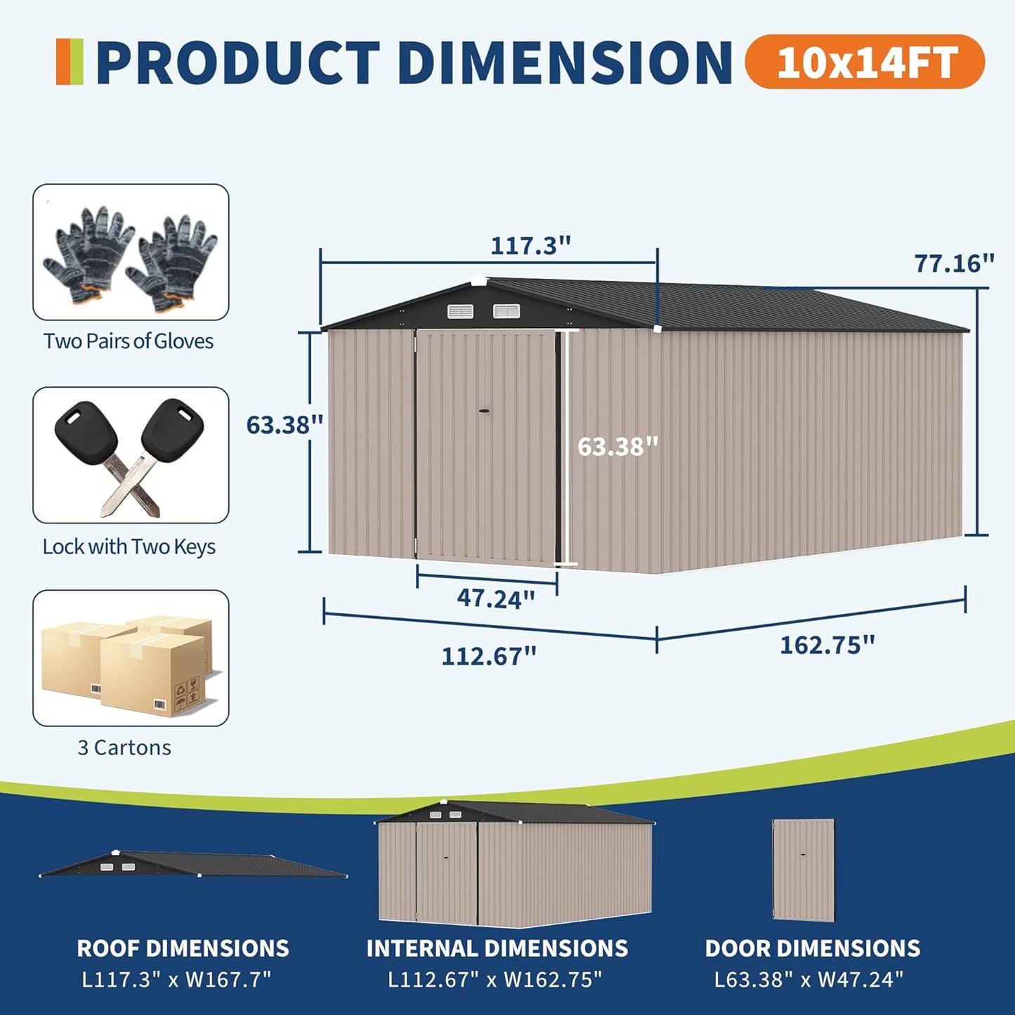 10x14x6.4 FT Outdoor Storage Sheds, Metal Garden Tool Shed for Backyard, Large Metal Sheds Outdoor Storage With Lockable Doors & Air Vents for Backyard Garden Patio Lawn